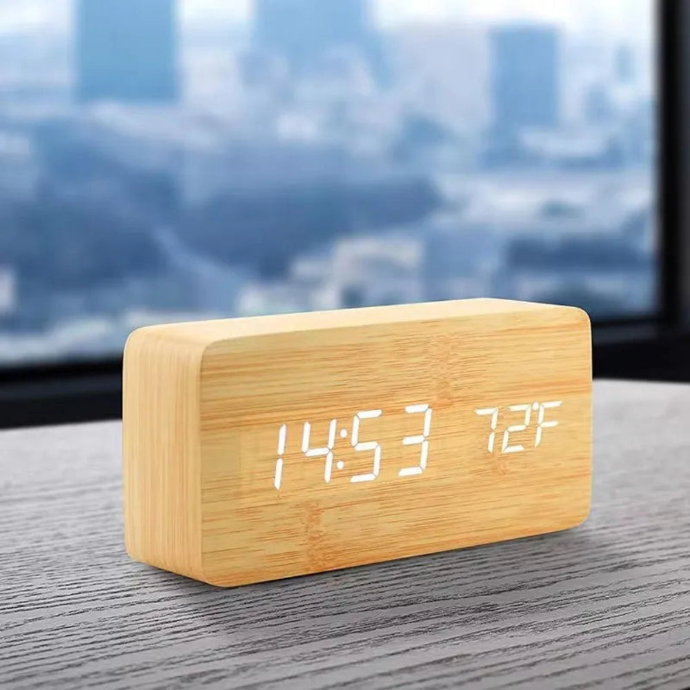 Almadar™ Wooden Desk – LED Alarm Clock
