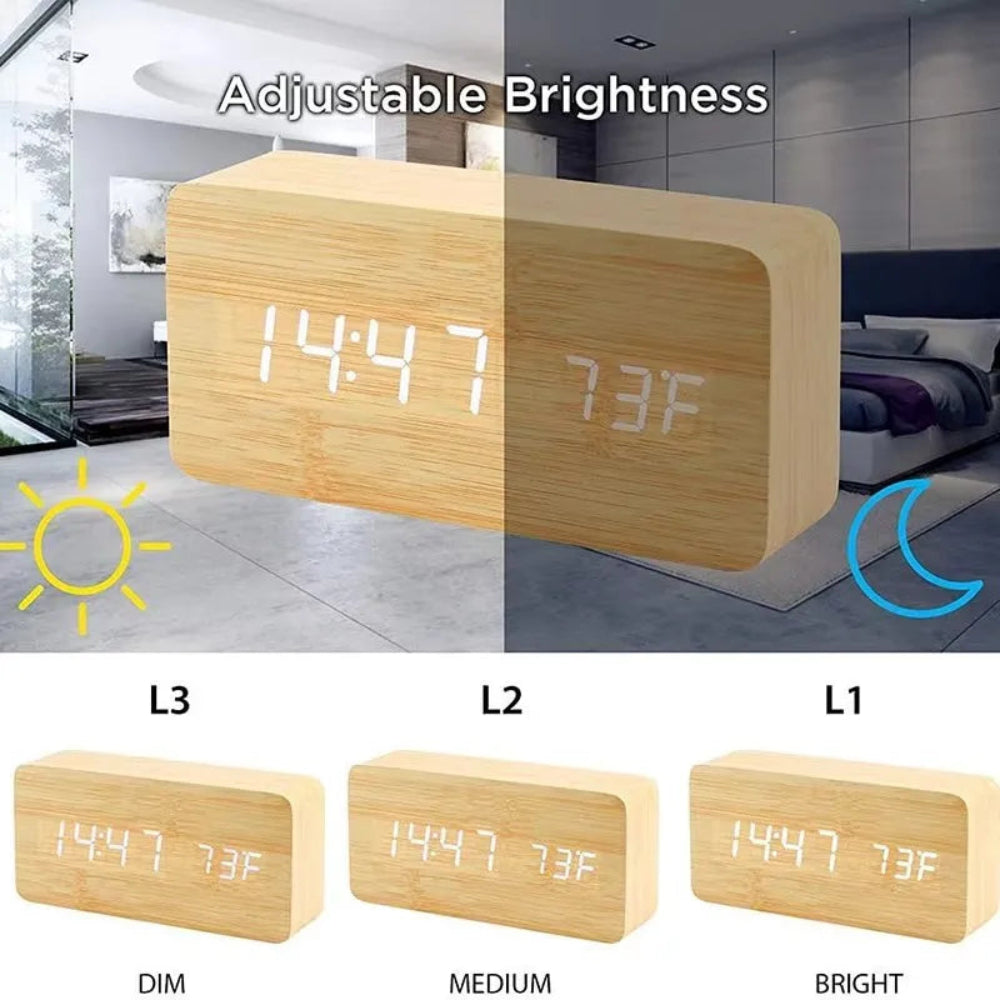 Almadar™ Wooden Desk – LED Alarm Clock