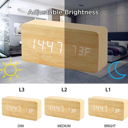 Almadar™ Wooden Desk – LED Alarm Clock